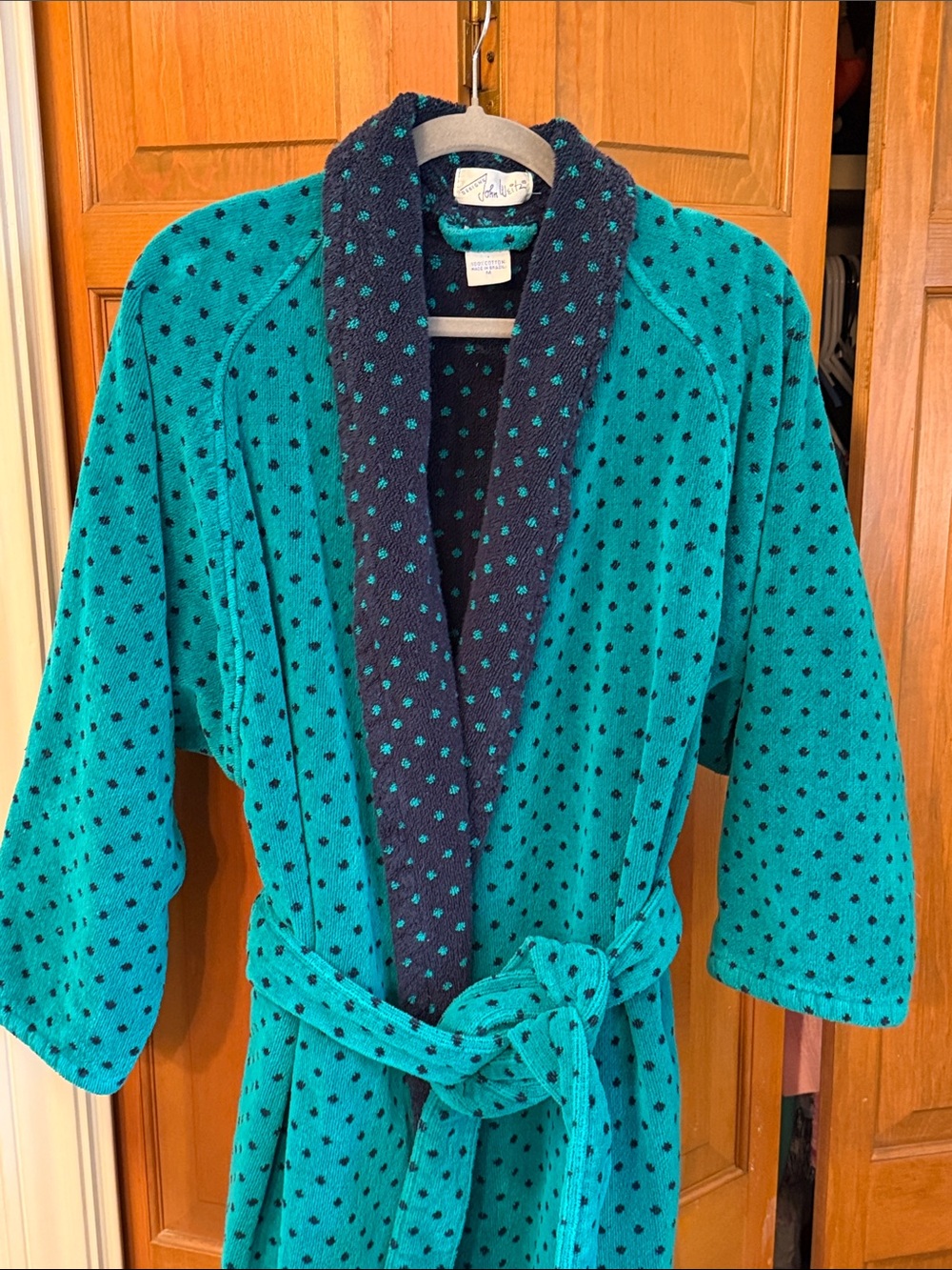 🔵🔵🔵BOGOHO🔵🔵🔵VTG John Weitz Polka-Dot Robe-Medium - Picture 2 of 13